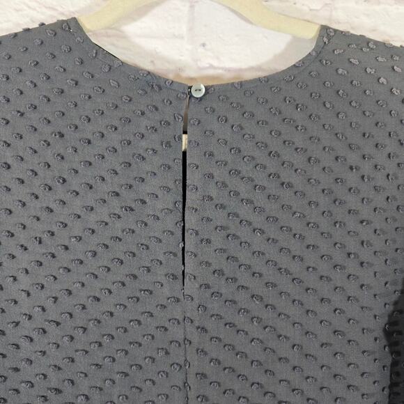 M Beyond Vintage Gray Women's Silk Top Size M Swiss Dot Sheer Sleeves Slit Back - Picture 7 of 11